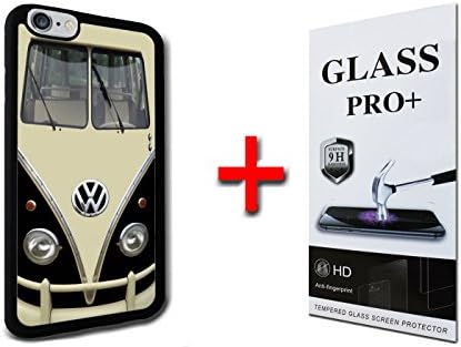VW Volkswagen Vintage Bus Camper Black Version iPhone 7 PLUS TPU Rubber Phone Case and FREE Tempered Glass Screen Protector