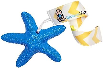 WowieStar and Free Strap Bundle - USA FDA Compliant Medical Grade Silicone Teether - Caribbean Blue + Yellow Strap