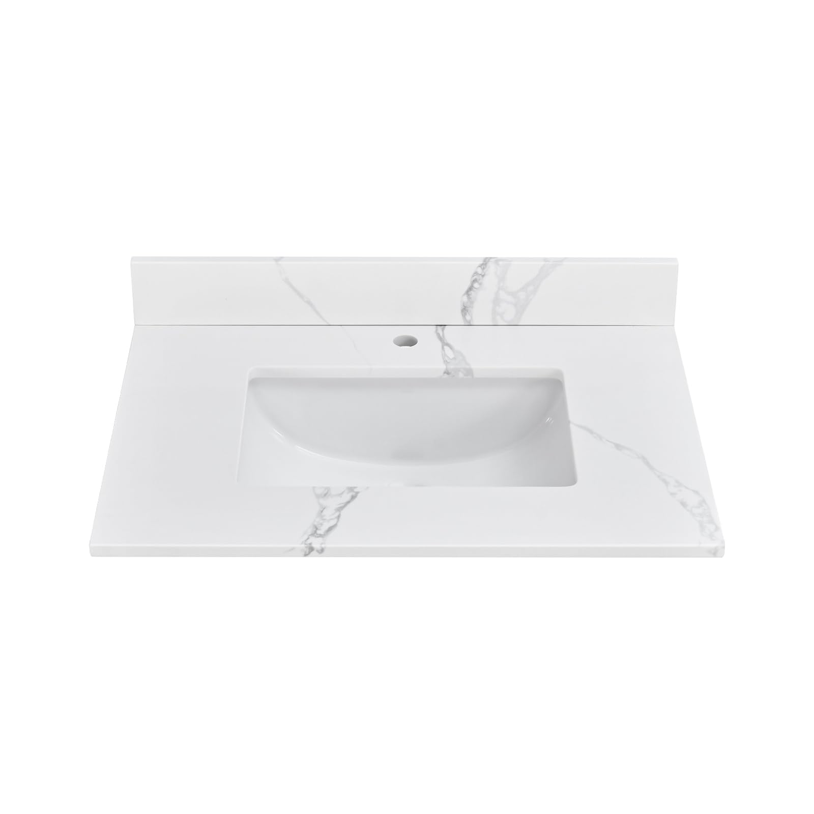 View 1 of ***Factory seal***
***Open to show****



EQLOO 30 in. W x 22 in D Quartz Vanity Top in Calacatta Rocky, Vanity Sink Top with Assembled Single Drop-in Sink, Pre-Drilled Single Faucet Hole Countertop with 4" H Backsplash