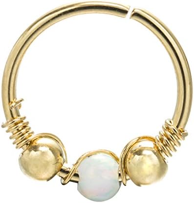 Wxbox White Opal 3mm Cartilage Earring-Gold Helix Hoop-Cartilage Piercing 16 Gauge 5/16"