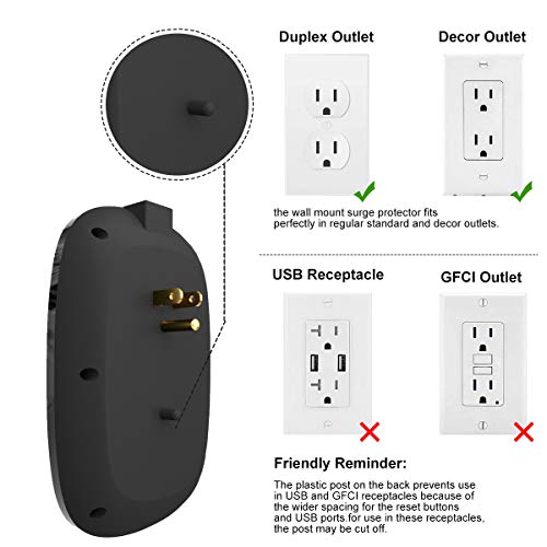 ON Smart USB Wall Tap Surge Protector with 6 outlets 3 USB-3.4A Output, Portable Wall-Mount Socket- 300J Surge Protection & Smart Charging for Home- Office- Kitchen- Travel (2 Pack)