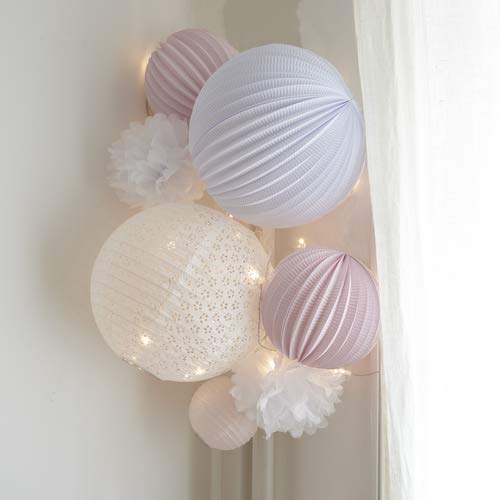 Decoration De Chambre Denfant Lanternes Et Pompons De Qualite Superieure Rose Pastel Et Blanc Kit De Lampions Louison Sous Le Lampion Avec Kit Daccroche 7 Lampions Fournitures De Loisirs Creatifs Decorations Et