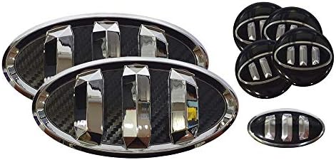 Tauro 3D Carbon Fiber Emblem Set 7pc Front + Rear + Steering Wheel + Wheel Cap (Fits: KIA 2015+ K900, K9, Quoris)