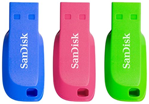 SanDisk 16GB Cruzer Blade USB2.0 Flash Drive 3 Pack - Blue, Green, Pink