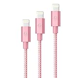 Go Beyond (TM) Nylon Fabric Braided Premium iPhone 5/6 Data Sync Charging Cable. SHIPPED IN SAME BUSINESS DAY. Compatible with new iOS (Gold Rose, 3FT+6FT+10FT)