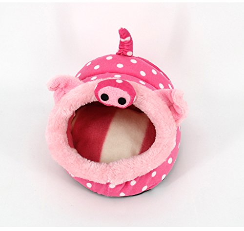 Small Animals Hamster Sleep Bed Cave Plush Warm House Sofa Cage Accessories for Hedgehog Dwarf Mouse Rabbit Totoro Guinea pigs Squirrels (L: 9"L x 8.2"W x 5.9"H, Pink Pig) - Thumbnail 6