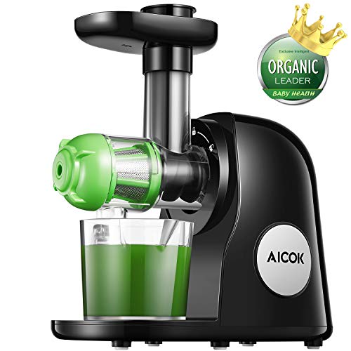 Juicer Masticating Slow Juicer Extractor, Aicok Juice Quiet Motor & Reverse Function, Cold Press Juicer Easy to Clean with Brush, Juice Machine Recipes for Vegetables and Fruits