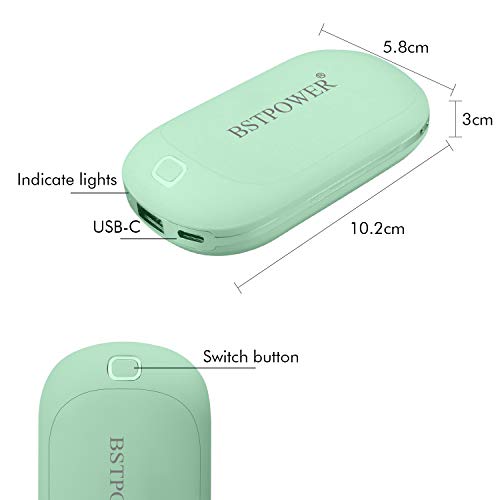 BSTPOWER Hand Warmers Reusable Rechargeable Hand Warmer 5200 mAh Power Bank USB Hand Warmer Electric Pocket Warmers for Skiing Golfing Climbing Hiking Women Men Winter Gift (Green)