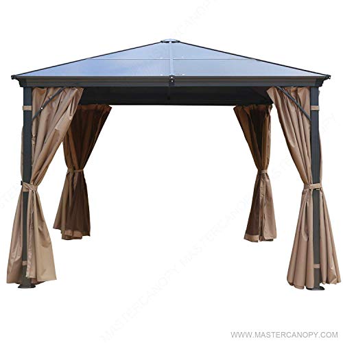 MasterCanopy Patio Polycarbonate Gazebo Canopy Hardtop Gazebo with Brown Mosquito Netting Screen ...