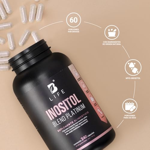 Myo y D Chiro Inositol 240 caps | Equilibrio Hormonal | 2600 mg por porción | Con Colina, Vitex, Metilfolato y Vitamina D3. Ingredientes Naturales. Inositol Blend Platinum. B Life.