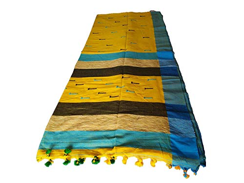 dB DESH BIDESH Women's Tant Cotton Saree with Blouse Piece ( Yellow, Blue, Black) 1 dB DESH BIDESH Women's Tant Cotton Saree with Blouse Piece ( Yellow, Blue, Black)