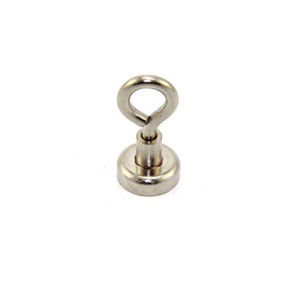 Neodymium Clamping Magnet with M4 Eyebolt for Hanging, Holding or Displaying Items - 16mm Diameter x 32mm High - 9.7kg Pull - Pack of 20