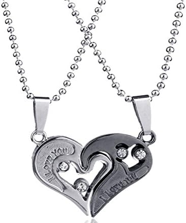 jou Titanium Lovers/Couples/Best Friends Necklaces With Split Heart Pendants (Black)