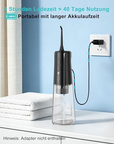 Wireless Oral Irrigator, Oral Irrigator, Test Winner 2026, Water Flosser for Teeth Cleaning, 10-135 PSI & 4 Modes, 300 ml Water Tank, Electric Dental Shower with 5 Nozzles for Braces (Black-01)