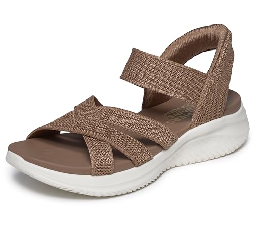 Skechers Women's ULTRA FLEX 3.0 SANDAL - FOREVER BETTER Hands Free Slip-ins, Knit cross strap sandal, Mocha, 6.5M at Amazon