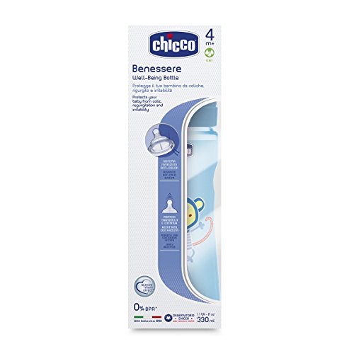 Chicco Silicone Baby Bottle, Fast Flow, 330 mL blue
