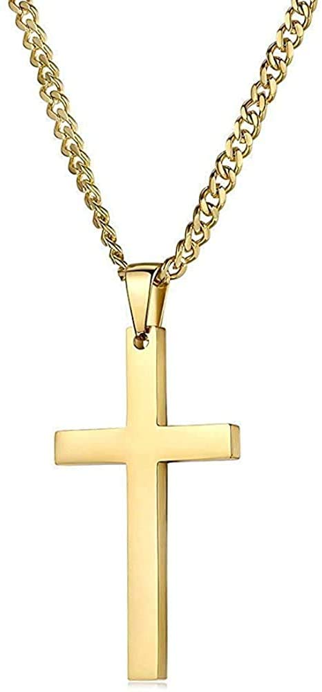 Gold Plated Flat Cross Necklace Chain for Men Women Gift