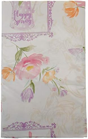 Spring Fling Victorian Picture Frames with Butterflies and Watercolor Flowers Vinyl Flannel Backed Tablecloth on Creme Background (52" x 70" Oblong)