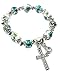 Nazareth Store Handmade Crystallized Glass Beads Cross Bracelet with Ceramic Flower Beads Religious Christian Bangle for Women and Men (Green)
