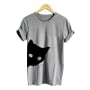 Cloverclover Gedrukt Kat Patroon Ronde Kraag Korte Mouwen Mode Zomer Vrouw T-Shirt