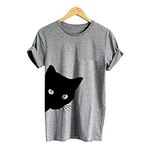 Cloverclover Gedrukt Kat Patroon Ronde Kraag Korte Mouwen Mode Zomer Vrouw T-Shirt