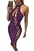 Womens Halter Hollow Out Lace Up Bodycon Bandage Party Club Dress S Purple