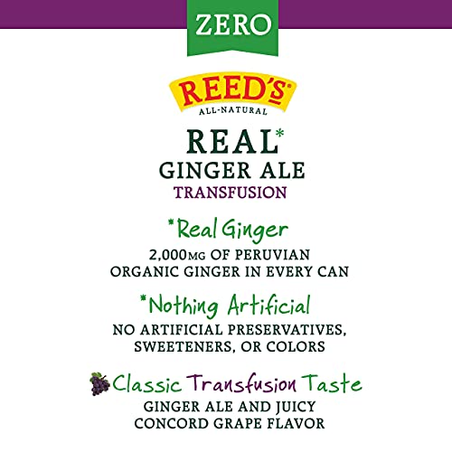 Reed's Zero Sugar Transfusion, Real Ginger Ale with a Hint of Grape, 4 Pack, 12 oz Slim Can