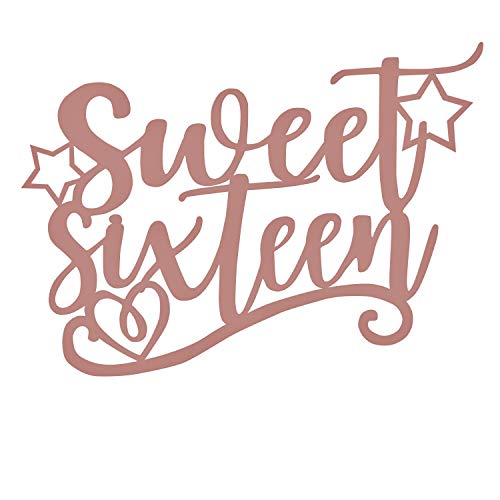 7 Pack Glittery Rose Gold Sweet Sixteen Birthday Cake Topper, Bling 16th Happy 16 Birthday Cupcake Decoration