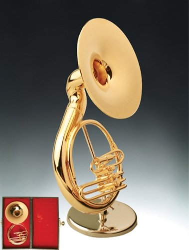 Brass Sousaphone 4.5" Miniature Musical Instrument with Stand & Case