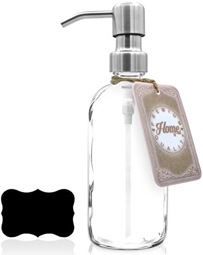 Premium Rust Resistant, 18/8 Stainless Steel, Liquid Hand Soap Pump/Lotion Dispenser - Vintage Inspired, Boston Round | Modern Farmhouse | Glass Bottle (8 Ounce, Silver Pump - Clear Glass)