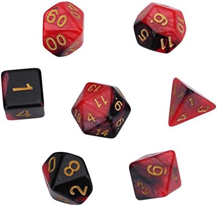 7Pcs Dice Set Mixed Color Shape for Table Games D&D, DND, GRP(Red+Black)