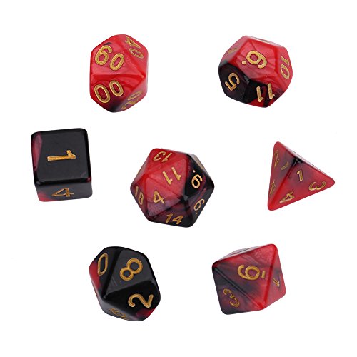 7Pcs Dice Set Mixed Color Shape for Table Games D&D, DND, GRP(Red+Black)
