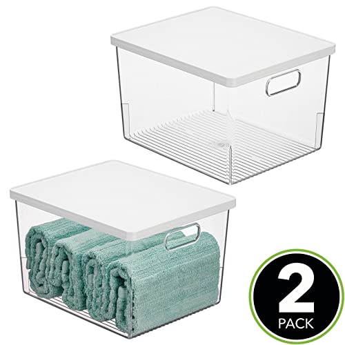 mDesign Large Plastic Stackable Bathroom Storage Bin Box with