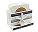 Puzzled White and Blue Stripes Wooden Nautical Coasters - Tabletop Wooden Coastal Decor for Home, Kitchen, Bar, Beach Themed Gifts Square Coasters Set of 4, Handmade Drink Coasters with Holder