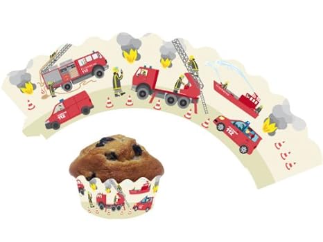 12 Feuerwehr - Cupcake Deko Banderolen von DH-Konzept // Muffinförmchen Muffin Förmchen Kindergeburtstag Geburtstag Party Kuc