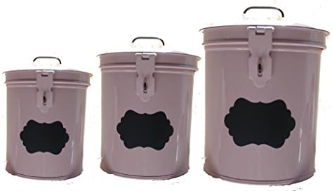 Pink Metal Enamel Enamelware Canister Set of 3 with Chalk Labels