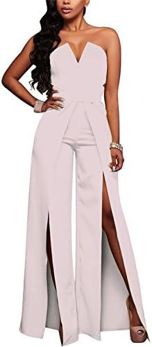 Womens Sexy Tube Top Strapless Split Wide Leg Jumpsuits Rompers Without Belt
