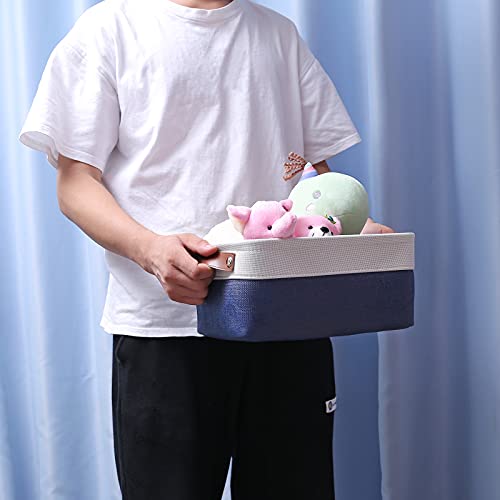 Storage Basket Bins [6 Pack] Decorative Baskets for Organizing, Canvas Storage Bin with Handles for Shelves, Toys, Office, Nursery, Navy Blue Cloth Baskets for Gifts Empty 11.8 x 7.8 x 5.1 inch