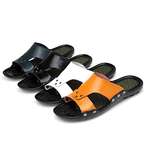 New!!!!! Respctful ♫♫Mens Leather Sandals Casual Slippers Non-Slip Outdoor Slides Fashion Summer Beach Open Toe Flat Shoes Yellow