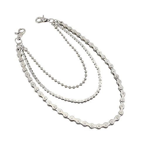 Metal Mens Wallet Chains Wc-123 Triple Strand Chrome Bike Chain Link Plated Jeans Chain Wallet Silver