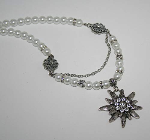 Pearl necklace with edelweiss Dirndl necklace - Thumbnail 2