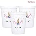MISS FANTASY Unicorn Cups Unicorn Party Favors Supplies Unicorn Cups for Kids Unicorn Birthday Keepsake Cups for Girls Magic Unicorn Party Plastic Cups 12 OZ White(Pack of 12)