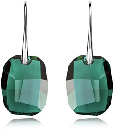 Crystal Drop Dangle Earrings Swarovski Element White Gold Tone Emerald Green