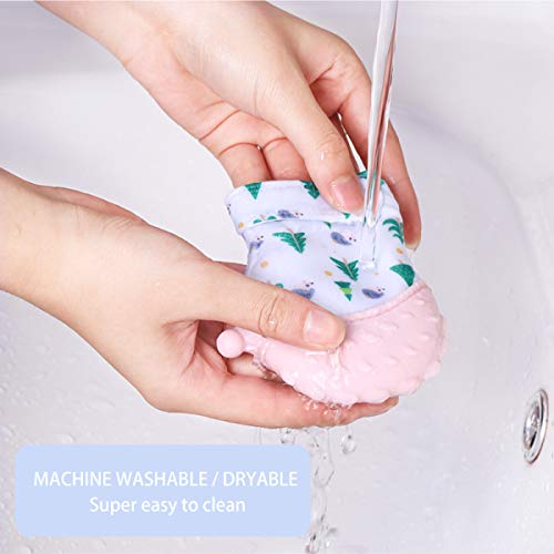 Prohapi Silicone Baby Teething Mitten, Self-Soothing Teether & Teething Pain Relief Toy Glove Plus Hygienic Travel Storage Pouch - Natural Remedy for Infant & Toddlers 3-6 Months (Blue Hedgehog 2 pcs) - Thumbnail 6