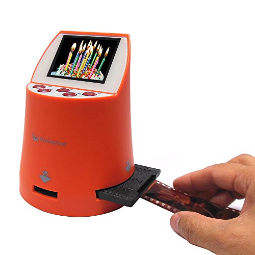 Wolverine-F2D-Mighty-20MP-7-in-1-Film-to-Digital-Converter-for-135-35mm-Negative-Slides-110-126-127-Library-8mm-Super-8-Films-Worldwide-110V220V-Plus-3-Slide-Trays-Orange-Bundle