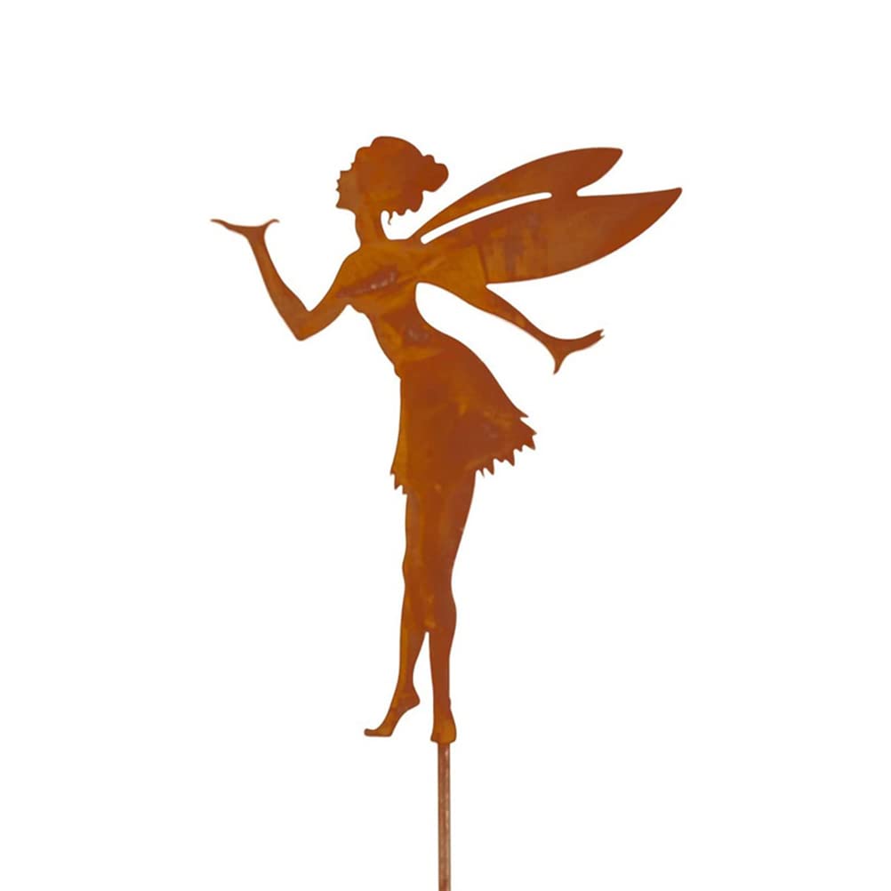 Qcwwy Decorative Garden Stakes, Garden Fairies Metal Art Garden Stakes Fairy Silhouette Metal Yard Stakes Arts Outdoor Garden Decoration Silhouette (B)