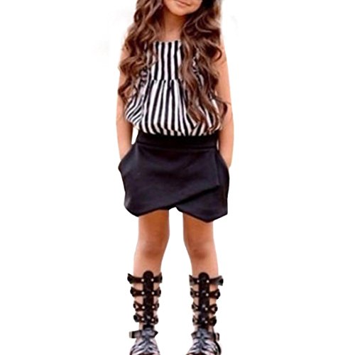 Clearance Toddler Kids Baby Girls Outfit Summer Clothes Striped SleevelessT-Shirt Tops+Shorts Pants Set (Black, 4/5T) - Thumbnail 3