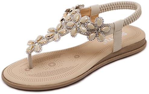 SASA FASHION Womens Flat Sandals Summer Bohemian T Strap Prime Thong Beach Shoes for Women Apricot 7