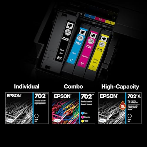 Epson 702 DURABrite Ultra Ink High Capacity Black & Standard Color Cartridge Combo Pack (T702XL-BCS) Works with WorkForce Pro WF-3720, WF-3730, WF-3733