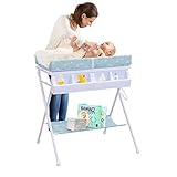 Costzon Baby Changing Table, Folding Diaper Station Nursery Organizer for Infant (Blue)